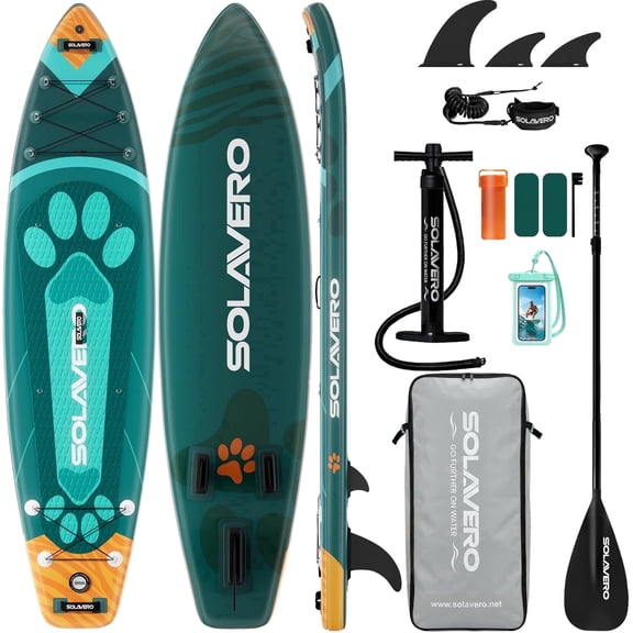 SOLAVERO 11'x35" Inflatable Paddle Stand Up Board with SUP Accessories for Adults, Ultra-Light & Non-Slip Deck Sup Paddle Board