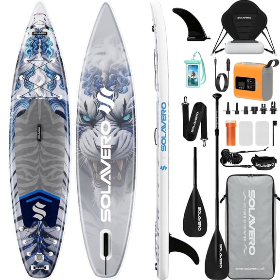 SOLAVERO 12'5"×33" Extra Large Inflatable Stand Up Paddle Board with Seat & Electric Pump, 600lb Capacity Ultra-Stable SUP Board for Adults & Youth