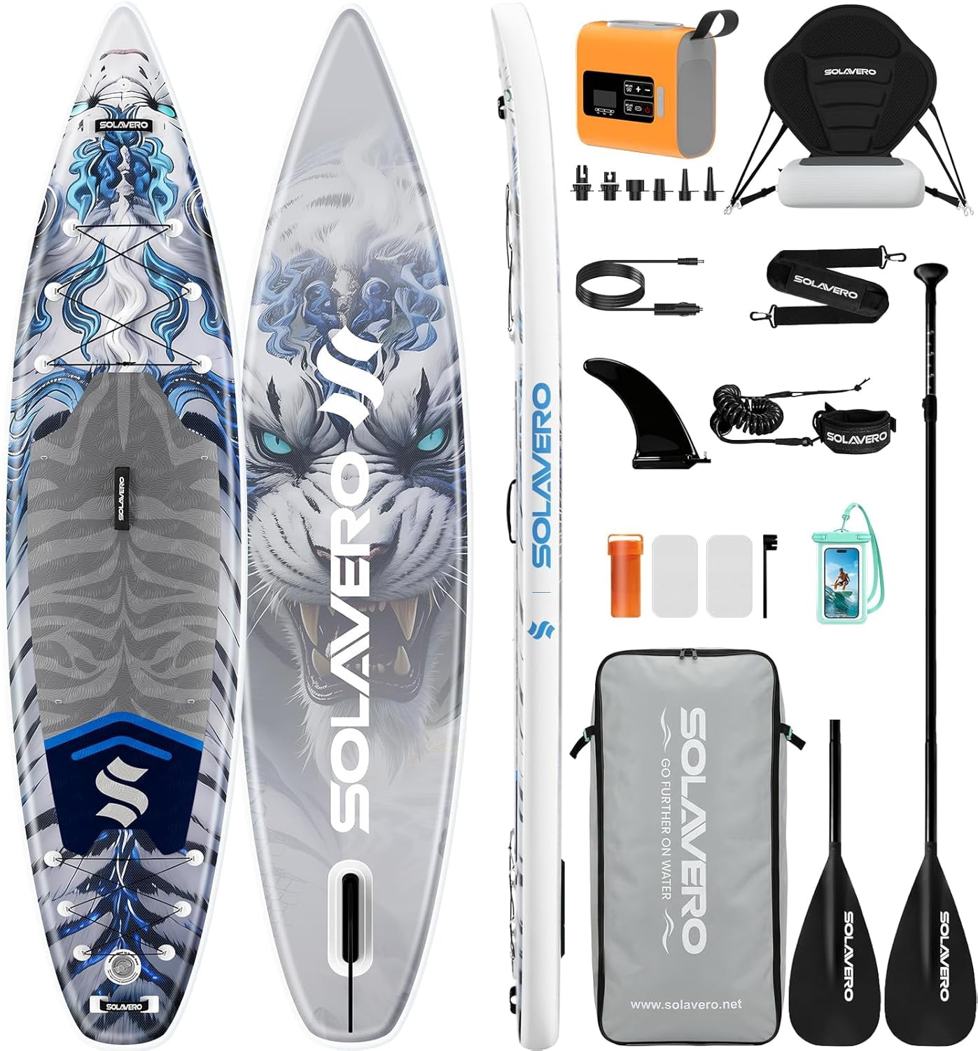 SOLAVERO 12'5"×33" Extra Large Inflatable Stand Up Paddle Board with Seat & Electric Pump, 600lb Capacity Ultra-Stable SUP Board for Adults & Youth