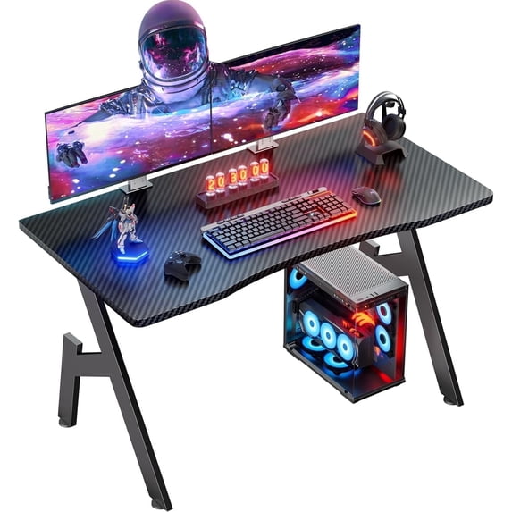 HLDIRECT 40 inch Gaming Desk with Carbon Fibre Surface, PC Desk Ergonomic, Gaming Table