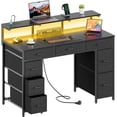 thumbnail image 1 of HLDIRECT 47 inch Computer Desk with 8 Drawers & Outlets, Home Office Desk with Height-Adjustable Monitor Stand & LED Lights, Work Study Desk for Bedroom, Gaming Desk, Black, 1 of 8
