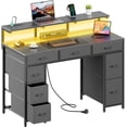 thumbnail image 1 of HLDIRECT 47 inch Computer Desk with 8 Drawers & Outlets, Home Office Desk with Height-Adjustable Monitor Stand & LED Lights, Work Study Desk for Bedroom, Gaming Desk, Gray, 1 of 8