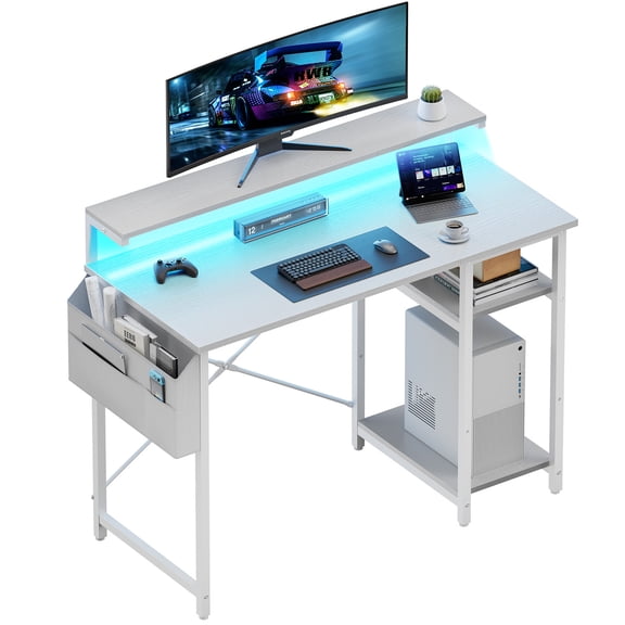 HLDIRECT 47 inch Computer Desk, Office Desk with LED Lights and Monitor Stand