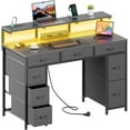 thumbnail image 1 of HLDIRECT 47 inch Computer Desk with 8 Drawers, Gaming Desk with LED Lights & USB Power Outlets, Home Office Table with Monitor Stand, Grey, 1 of 8