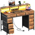 thumbnail image 1 of HLDIRECT 47 inch Computer Desk with 8 Drawers, Gaming Desk with LED Lights & USB Power Outlets, Home Office Table with Monitor Stand, Rustic Brown, 1 of 8