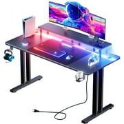 HLDIRECT 47 inch Gaming Desk with LED Lights & Power Outlet, Computer Gamer Desk with Monitor Stand