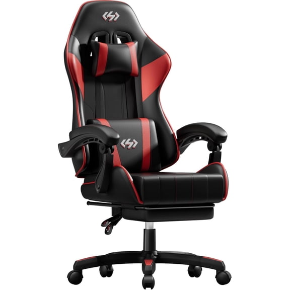 HLDIRECT Ergonomic Gaming Chair with Footrest, Gamer Chair with Lumbar & Headrest, Computer Chair for Adults, Black & Red