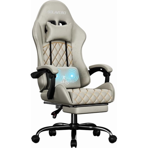 HLDIRECT Gaming Chair, Ergonomic Fabric Gamer Chair, Video Game Chair with Footrest and Massage Lumbar Cushion, Computer Office Chair