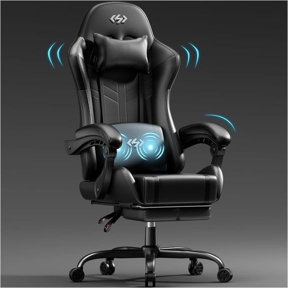HLDIRECT Gaming Chair, Gamer Chair with Lumbar Massage, Ergonomic Video Game Chair with Pocket Spring Cushion, Computer Chair for Adults, Black