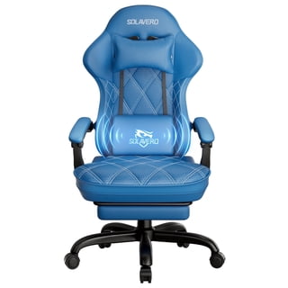 HLDIRECT Ergonomics Gaming Chair with Massager Lumbar Support & Footrest, Gamer Chair with Headrest, Computer Chair for Adults, Blue
