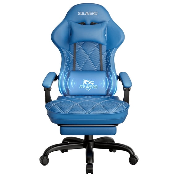 HLDIRECT Gaming Chair with Massager Lumbar Support, Ergonomics Computer Chair with Headrest, Blue