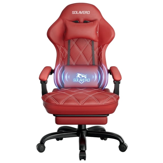 HLDIRECT Gaming Chair with Massager Lumbar Support, Ergonomics Computer Chair with Headrest, Red