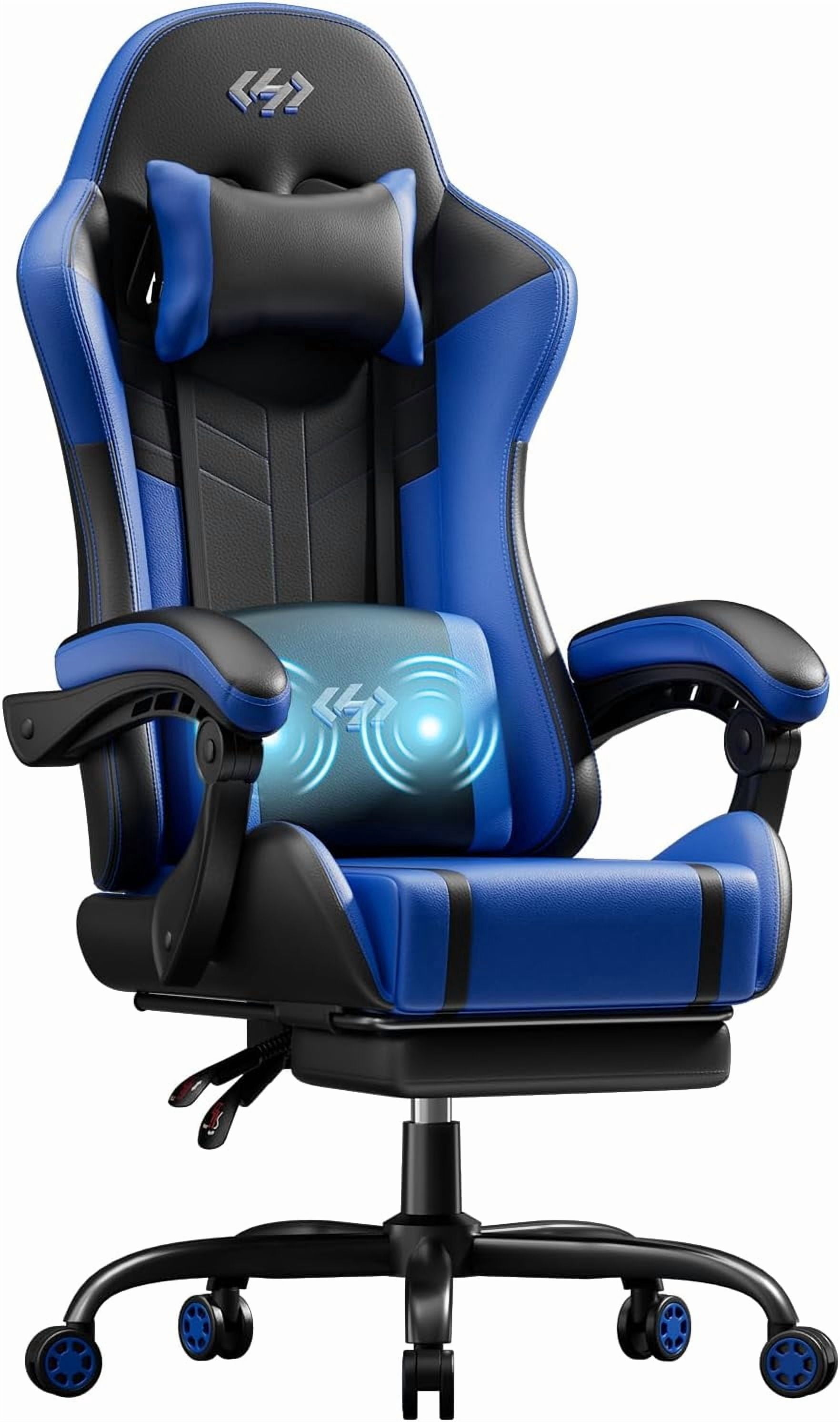 HLDIRECT Ergonomic High Back Gaming Chair with Pocket Spring Cushion, Game Chair with Footrest & Lumbar Massage, Gamer Chair, Computer Chair for Adults, Black & Blue