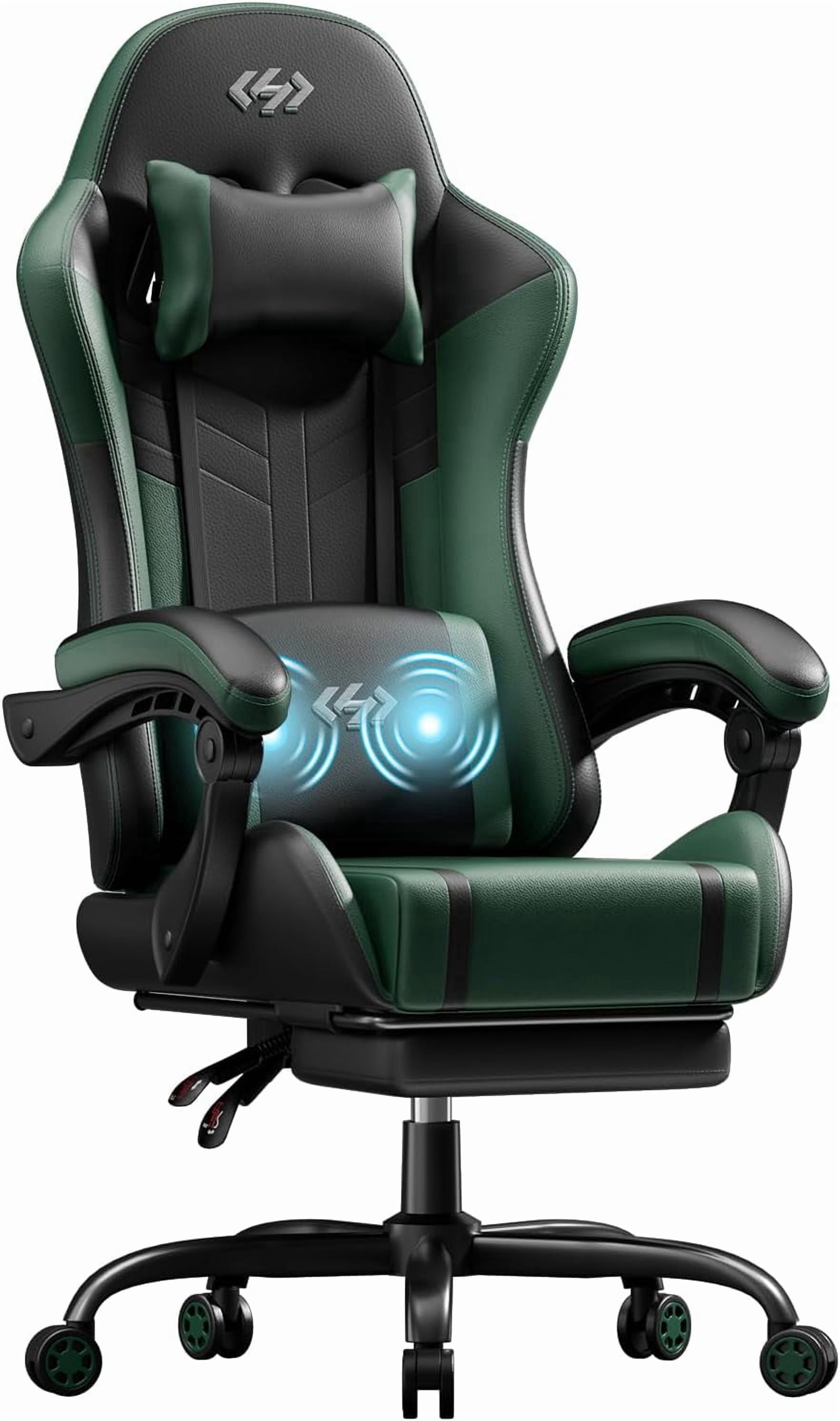 HLDIRECT Ergonomic High Back Gaming Chair with Pocket Spring Cushion, Game Chair with Footrest & Lumbar Massage, Gamer Chair, Computer Chair for Adults, Black & Green