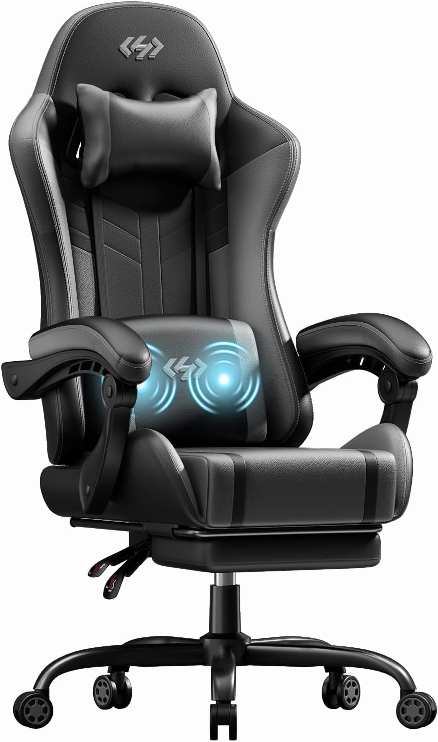 HLDIRECT Ergonomic High Back Gaming Chair with Pocket Spring Cushion, Game Chair with Footrest & Lumbar Massage, Gamer Chair, Computer Chair for Adults, Black & Gray
