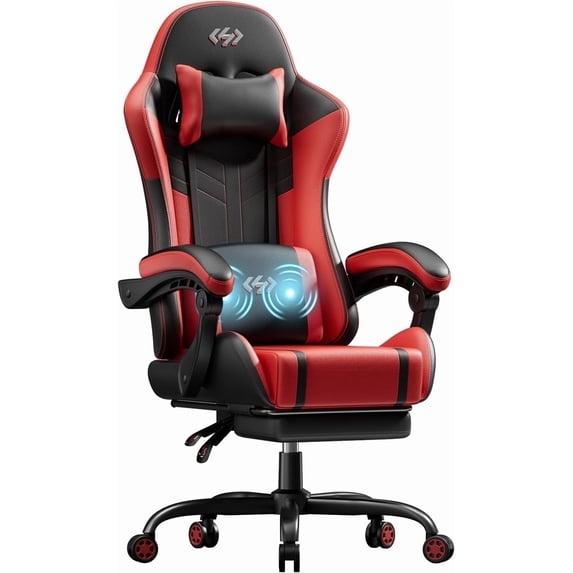 HLDIRECT Ergonomic High Back Gaming Chair with Pocket Spring Cushion, Game Chair with Footrest & Lumbar Massage, Gamer Chair, Computer Chair for Adults, Black & Red