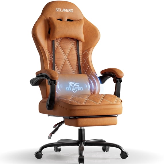 HLDIRECT Ergonomic Fabric Gaming Chair with Footrest and Massage Lumbar Support, Gamer Chair with 330lb Capacity, Video Game Chair for Adults, Brown