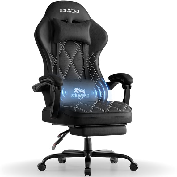 HLDIRECT Ergonomic Fabric Gaming Chair with Footrest and Massage Lumbar Support, Gamer Chair with 330lb Capacity, Video Game Chair for Adults, Black