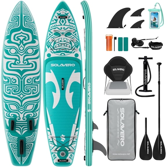 SOLAVERO 11'6" x 35" Inflatable Stand Up Paddle Board with Seat, Extra Long & Wide SUP Board, Non-Slip Stable Deck for Adults & Youth