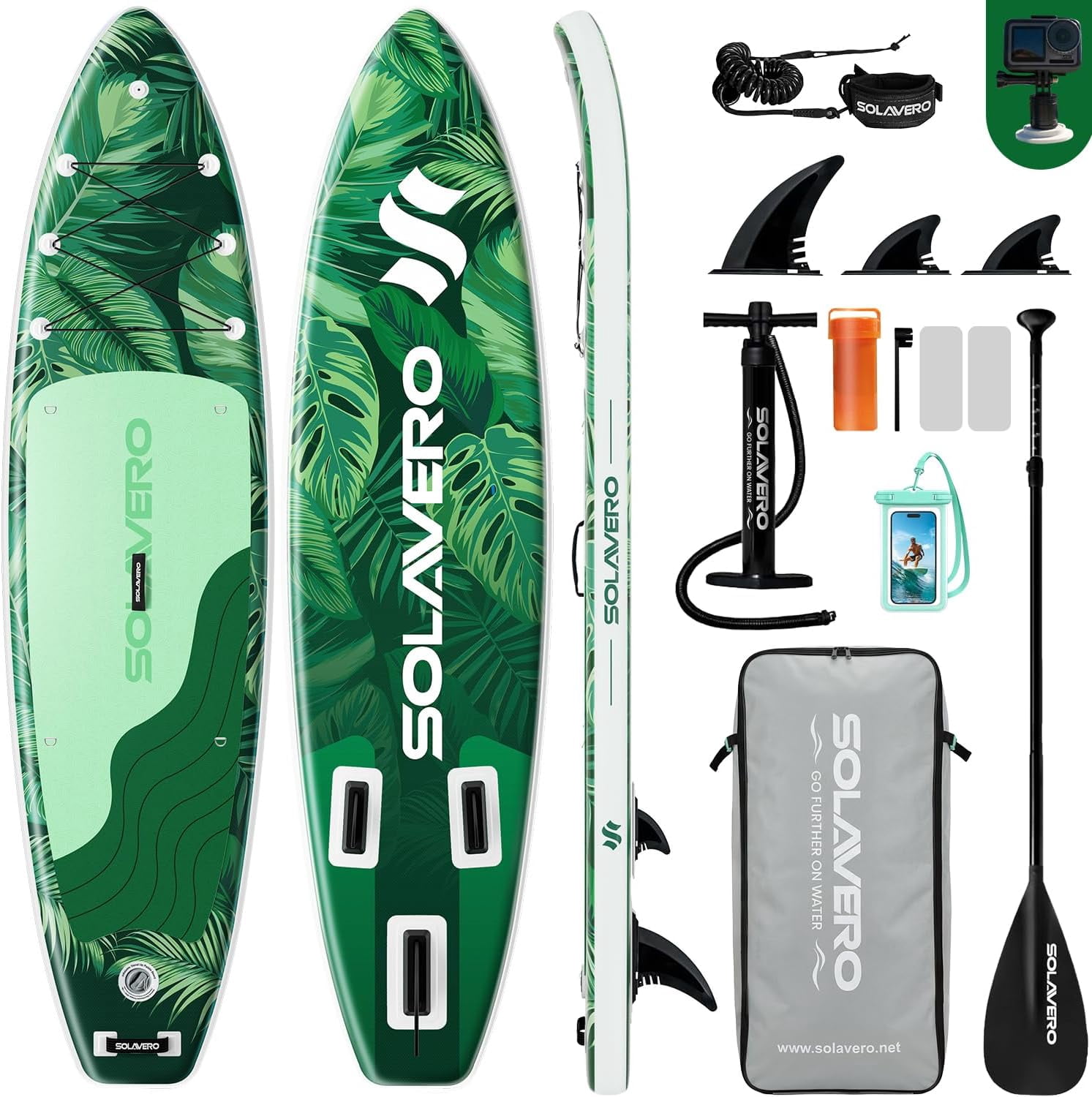 SOLAVERO Inflatable Stand Up Paddle Board with SUP Accessories, Anti-Slip EVA Deck, 11'×33" Blow Up Paddle Board Adults & Youth