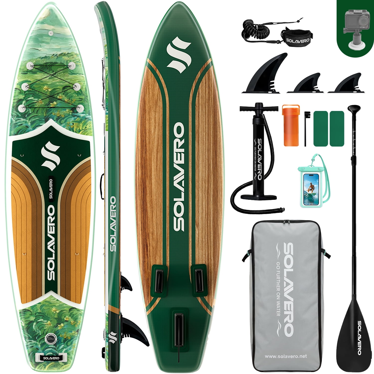 SOLAVERO Inflatable Stand Up Paddle Board with SUP Accessories, Anti-Slip EVA Deck, 11'×33" Blow Up Paddle Board Adults & Youth