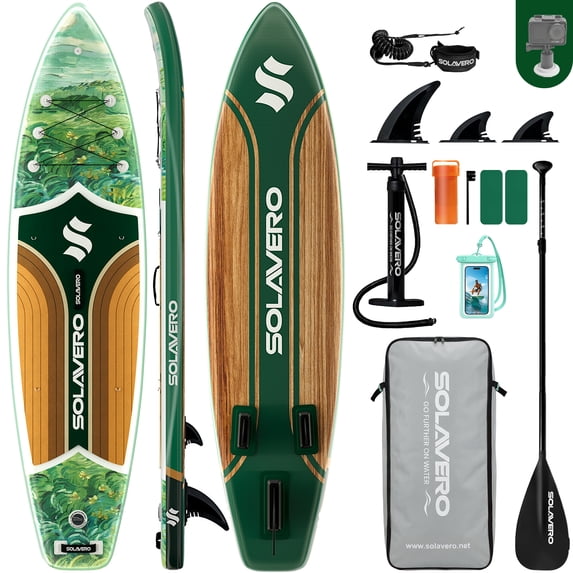 SOLAVERO Inflatable Stand Up Paddle Board with SUP Accessories, Anti-Slip EVA Deck, 11'×33" Blow Up Paddle Board Adults & Youth