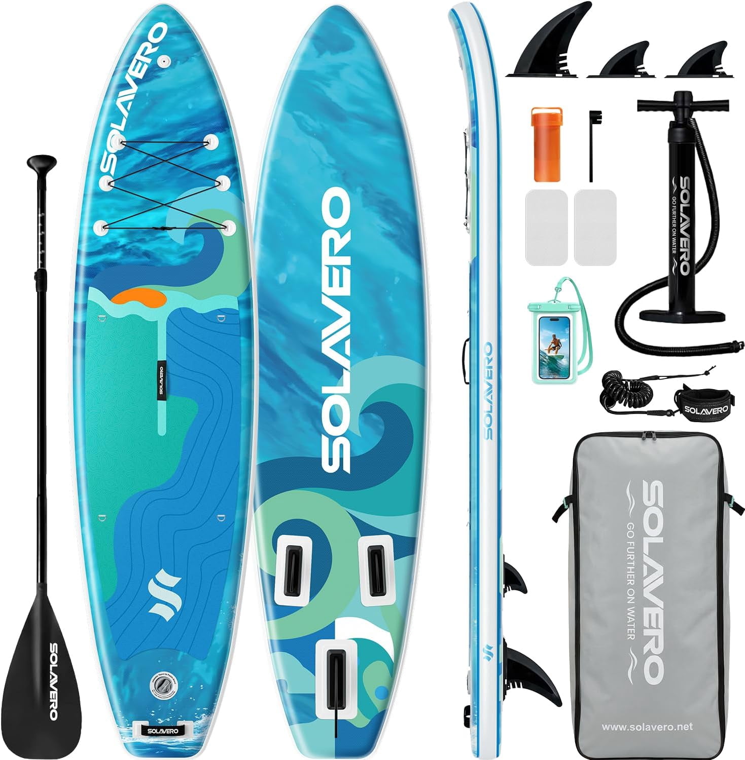SOLAVERO Inflatable Stand Up Paddle Board with SUP Accessories, Anti-Slip EVA Deck, 11'×33" Blow Up Paddle Board Adults & Youth