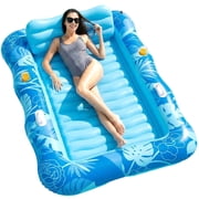 SOLAVERO Inflatable Tanning Pool Lounger Float, 75'' 51'' Tanning Bed with Cup Holder & Pillow, Adult Blow up Pool Raft