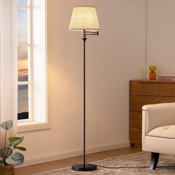 EDISHINE 62in Floor Lamps with Swing Arm for Living Room, Retro 350° Adjustable Standing Pole Vintage Lamp with Foot Switch, Bronze