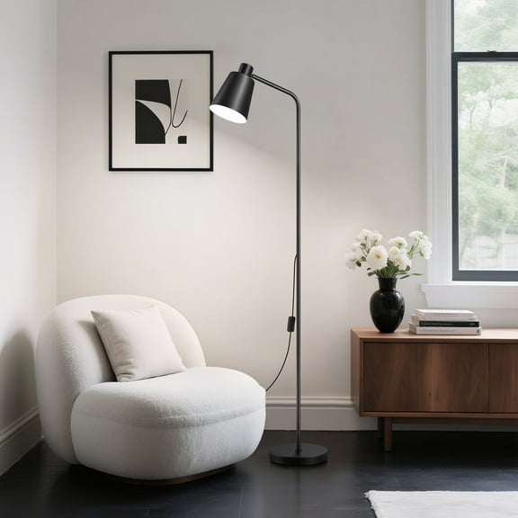 EDISHINE 59" Black Modern Floor Lamps for Living Room, Adjustable Lampshade, Metal Standing Lamp for Bedroom, Office, Corner, Space Saving