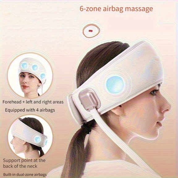 HLG Head Massager with 6-Zone Air Compression, 3-Level Heat Therapy, 5 Massage Modes, Rechargeable Scalp Massager for Stress Relief & Sleep Aid