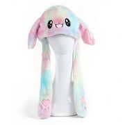 HLGDYJ Adult Kids LED Glowing Rainbow Colorful Plush Animal Hat Lovely Moving Rabbit Bunny Ears Light Up Earflap Cap Christmas Holiday Cosplay Party Favors