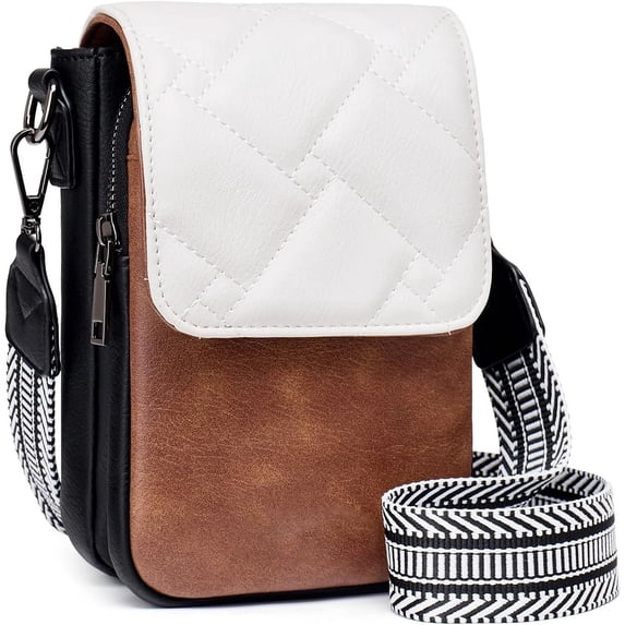 HLJDBB Small Crossbody Bags for Women Trendy,Leather Triple Compartment Cell Phone Crossbody Wallet Purses with Card Slots (tan)