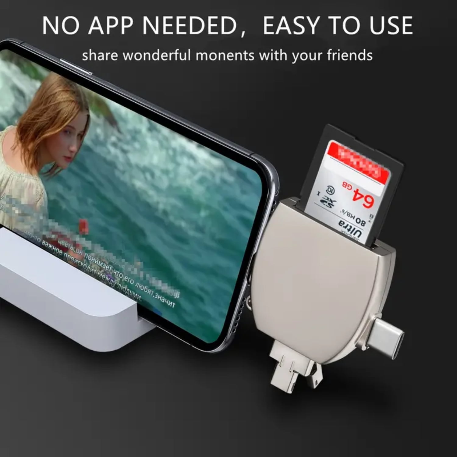 HLJHKJWM Portable 4 In 1 Micro SD Card Reader for iPhone/iPad/Android