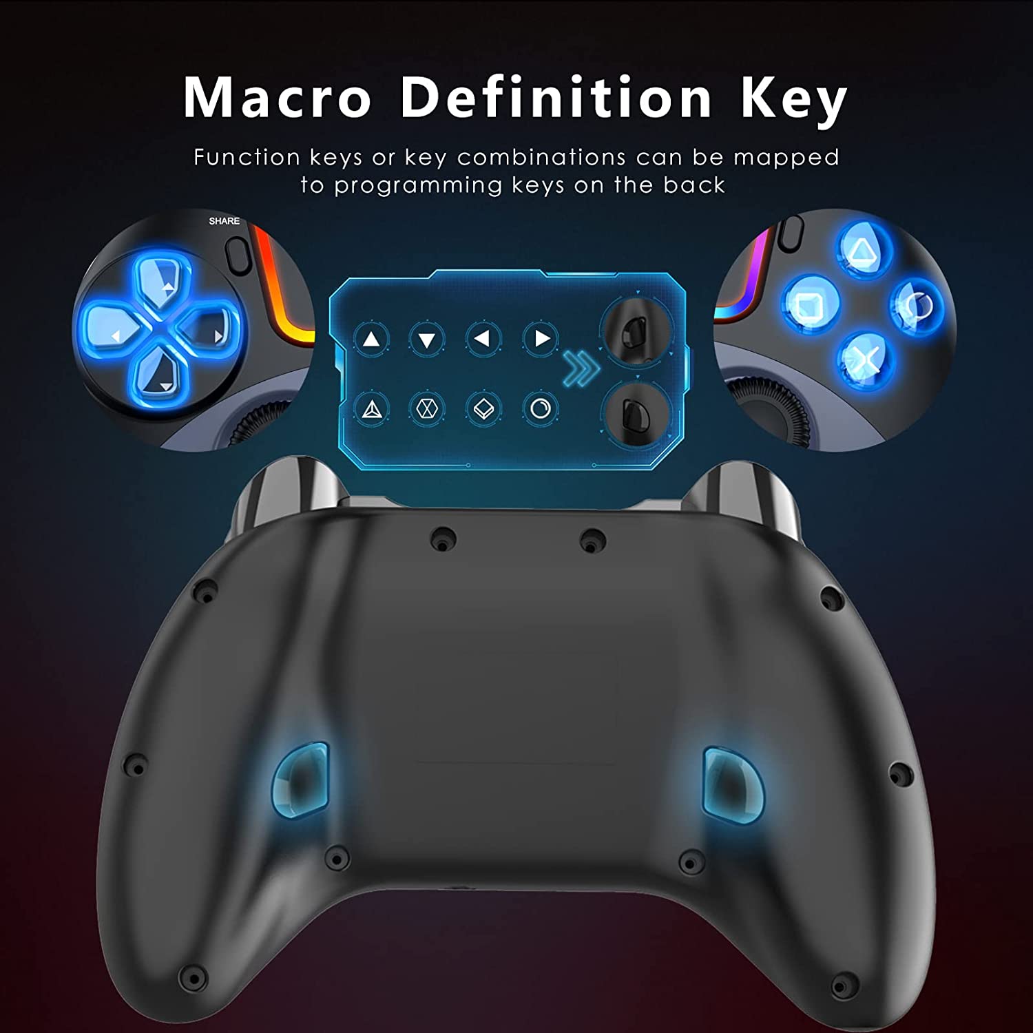 HLJHKJWM RGB Light Wireless PS4 Controller with Programmable Function