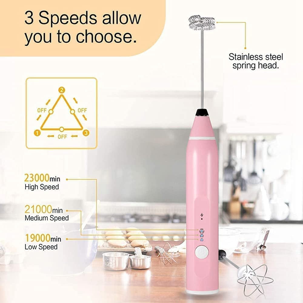 HLJHKJWM Rechargeable Cordless Milk Frother with 2 Stainless Whisks