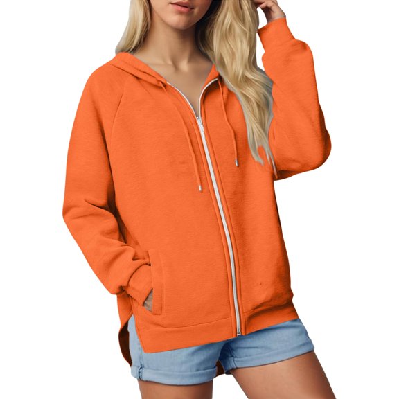 HLKJKLS Hoodies For Women Fall Winter Long Sleeve Oversized Round Neck Tshirts Sweatshirt Tops Orange S-3Xl