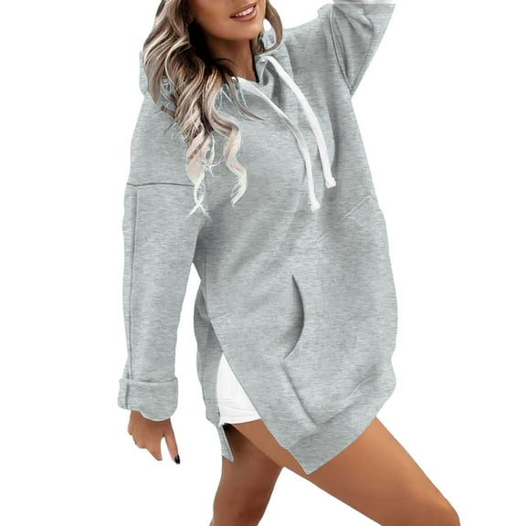 HLKJKLS Hoodies For Women Fashion Casual Warm Long Sleeve O Neck Soft Solid Winter Sweatshirt Tops Gray S-5Xl