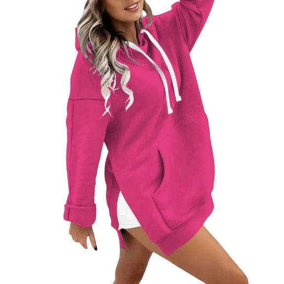 HLKJKLS Hoodies For Women Fashion Casual Warm Long Sleeve O Neck Soft Solid Winter Sweatshirt Tops Pink S-5Xl