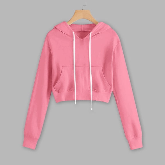 HLKJKLS Hoodies For Women Fashionable Casual Solid Color Pocket Short Long Sleeved Sweatshirt Pink S-3Xl