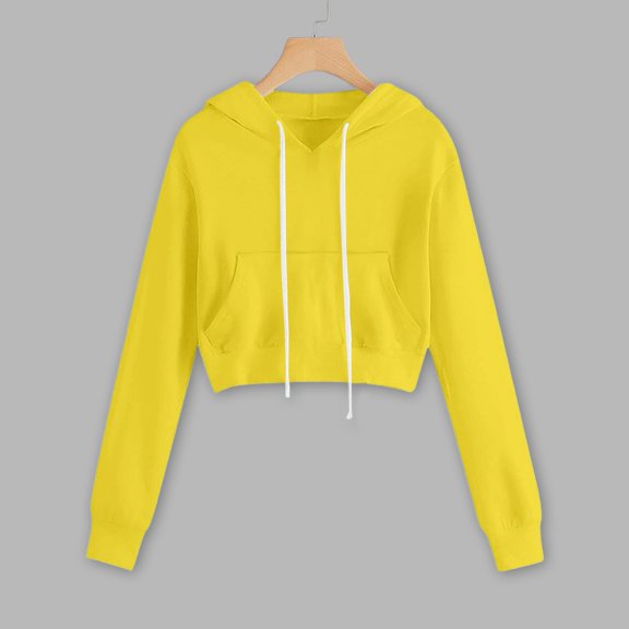 HLKJKLS Hoodies For Women Fashionable Casual Solid Color Pocket Short Long Sleeved Sweatshirt Yellow S-3Xl