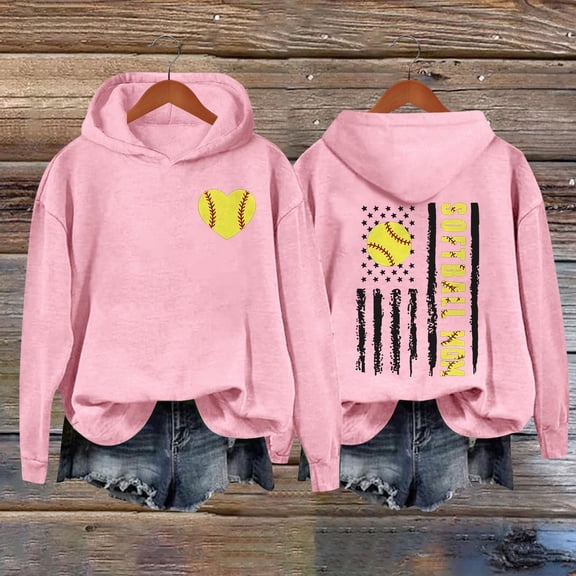 HLKJKLS Hoodies For Women Letterprinted Baseball Long Sleeved Hoodie Pink S-5Xl