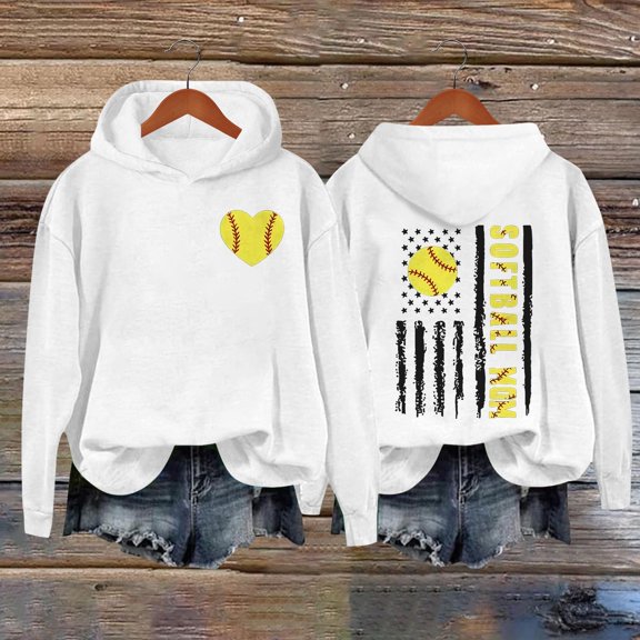 HLKJKLS Hoodies For Women Letterprinted Baseball Long Sleeved Hoodie White S-5Xl