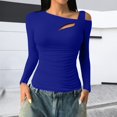 thumbnail image 1 of HLKJKLS Long Sleeve Shirts For Women Asymmetrical Neck Ribbed Pullover Long Sleeve Tight Basic Top Cotton Blue S-3Xl, 1 of 9