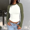 thumbnail image 1 of HLKJKLS Long Sleeve Shirts For Women Autumn Long Sleeve Slim Stretch Color Matching Top Casual Polyester Spandex Basic Layering Shirt Green Xs-Xl, 1 of 4