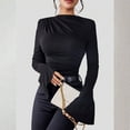 thumbnail image 1 of HLKJKLS Long Sleeve Shirts For Women Boat Neck Bell Sleeve Ribbed Ruched Long Sleeve Top Polyester Spandex Black S-Xl, 1 of 8