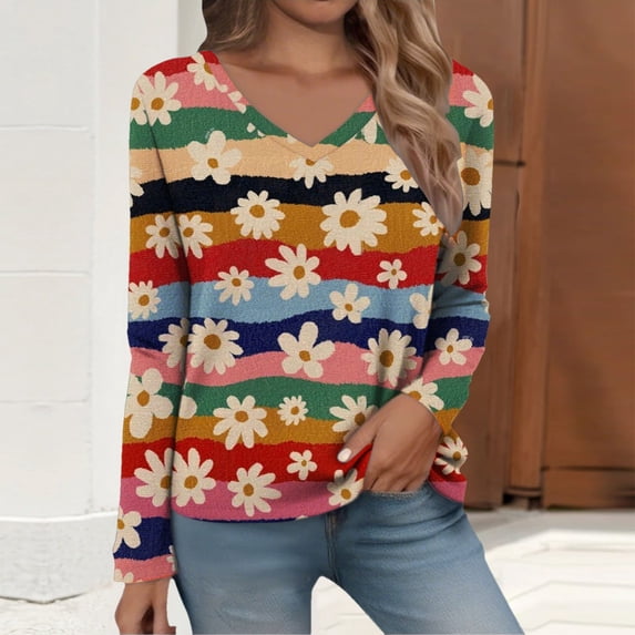HLKJKLS Long Sleeve Shirts For Women Casual Long Sleeve V Neck T Shirt Polyester Spandex Spring Winter Fashion Blue S-Xxl