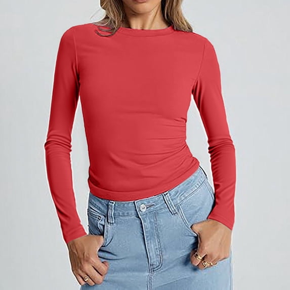 YOZGXEG Long Sleeve Shirts For Women Women Outdoor Long Sleeve Round Neck Slim Polyester Spandex Basic Sports Layering Top Red Xs-Xl