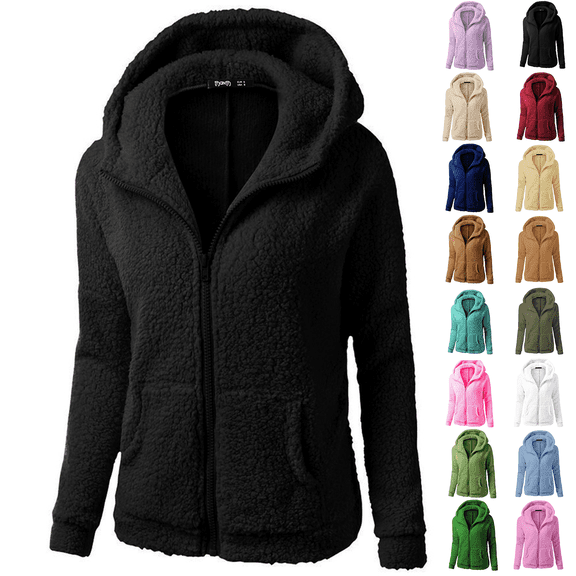 HLKJKLS Long Sleeve Shirts For Women Hooded Sweater Coat Winter Warm Zipper Outwear Polyester Comfortable Black S-5Xl