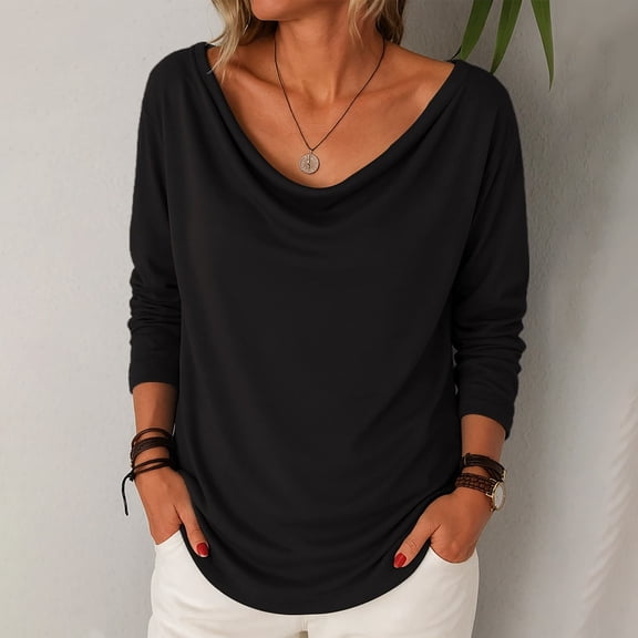 HLKJKLS Long Sleeve Shirts For Women Pile Collar Pullover Long Sleeve T Shirt Polyester Spandex Loose Casual Black S-3Xl